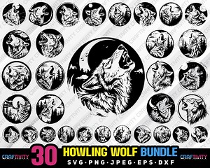 Howling Wolf Clipart Bundle: Mystical Wolves Vector Graphics (svg, png, jpg, eps, dxf)