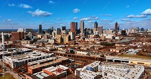 Raising above the beautiful scenery of a huge metropolis. Panorama of Atlanta, Georgia, the USA.