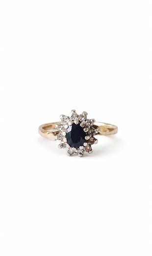 Vintage 9ct Gold Blue Sapphire & Diamond Cluster Ring Size J | Hallmarked |fine Jewellery Gift - Etsy