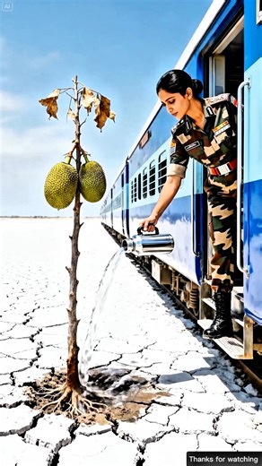 Lady Soldier saved the jackfruit tree from drying up by seeing water 😭 #ai #tree #save #watering