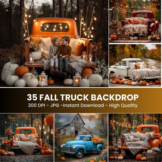 Vintage Truck Fall Backdrop Bundle: Autumn Field, Pumpkins (digital Download) - Etsy