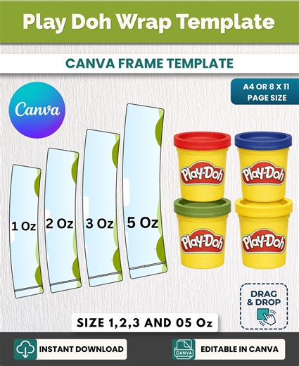 Play Doh Wrap Template Bundle, Editable Canva Playdough Label Template, 1oz 2oz 3oz 5oz Play Doh Party Favor Wrap, Kids Birthday Favor - Etsy Canada