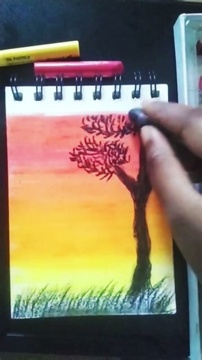 How to draw a sunset landscape #drawing #pastelart #beach #sunset