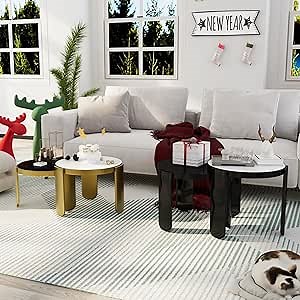 Asday Black and Gold Living Room Table Set of 4, Luxury Coffee Table and Accent End Table with Convertible Glass Top for Living Room, White/Black Top