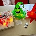 Remote Control - 6 Pcs Halloween Hanging Ghosts with 8 Modes 30 LED Lights,13 FT Long Halloween Decorations Outdoor Hanging Ghosts with Witch Hat,Waterproof for Yard, Lawn, Porch, Garden Tree Outside