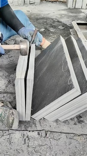 Chiseling a big natural granite block for strong and reliable outdoor projects 💪🌿