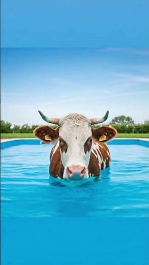 The cow in swimming pool