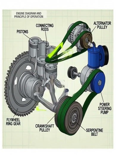 ​Car Engine Working Principle​Engine Pistons Work​Crankshaft and Flywheel Explained​Serpentine Belt