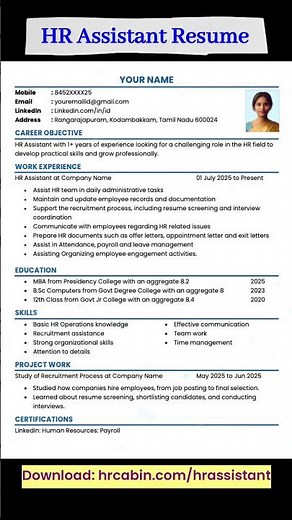 HR Assistant Resume Format Word