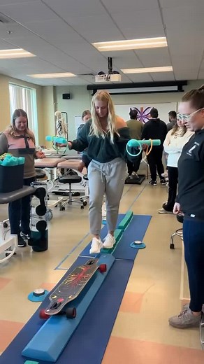 Our DPT2’s had a great time learning about different vestibular and concussion rehab exercises. They practiced their rehab skills as well as learned about the “why” behind each and every exercise implemented. Thanks to one of our DPT2 students you all get a sneak peek into how they utilized different “return to sport” rehab techniques!! #spt #dptschool #neurorehabilitation | OPTS at Husson University