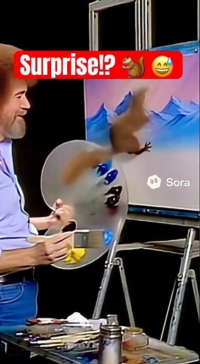 Bob Ross’ Squirrel Crashed His Painting 🐿️🎨🤖 | 10-Second AI Chaos #Shorts