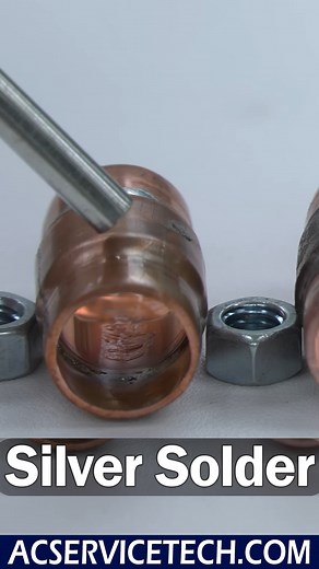 High temp brazing without flowing Nitrogen can lead to cupric oxide buildup inside the copper tube which can clog the filter drier or strainer screen and reduce lubrication at the moving parts such as at the compressor. Acidic flux within the tubing can react with the POE oil and cause more acidic buildup and eat away at the resin separating the compressor winding wires! Learn all about HVAC topics by picking up our 2nd edition book: https://a.co/d/6anaOob . . . #silversolder #brazing #nitrogen