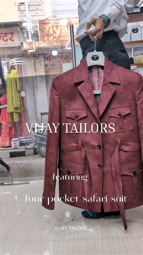 MITESH KHATRI | Mens Fashion & Style on Instagram: "today's Italian blends classic structure with contemporary ease, a red maroon four pockets safari blazer, beige black Italian trousers, and a white shirt, crafted for the man who values detail and distinction. @vijayshop__ @ankitraj_khatri_official @mitesh.khatrii #bespokestyle #menswear #sirohi #vijaytailors #mensfashion"