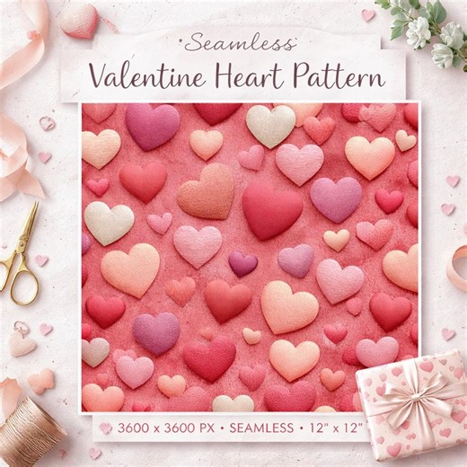Valentine Heart Seamless Pattern, Plush Pink Hearts Background, Romantic Digital Paper, Love Heart Seamless Repeat, Sublimation Background - Etsy