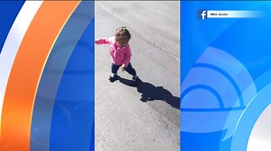 Aww! Baby is terrified of her own shadow