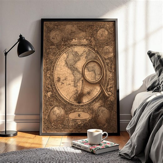 Vintage World Map Poster, Antique Map Wall Art, Historical Geography Print, Old World Decor, Explorer Gift, Rustic Study Room Artwork - Etsy