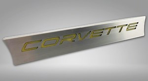 Corvette Lower Rear Window Accent with Corvette Lettering; Yellow Carbon Fiber Inlay (20-26 Corvette C8 Coupe) - Free Shipping