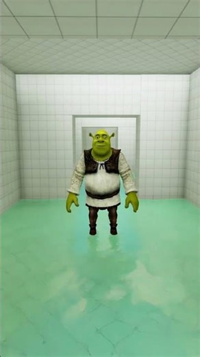 Shrek learning how to swim in the poolrooms