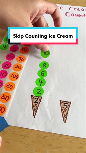 A simple skip counting activity that you can set up in less than 3 minutes! Older kids get to practice skip counting in 2, 5 and 10 as they stack the scoops of dot sticker ice cream! 😃 👉🏻 Recommended for 5 to 7yo ❤️ Love this easy dot sticker activity? Follow along @happytotshelf for more easy and fun learning activities for kids! 🐞 . . #learnontiktok #learningisfun #handsonlearning #homelearning #preschoolactivities #kidsmath #earlylearningactivities