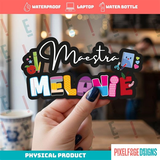 Custom Teacher Name Stickers, Personalized Maestra Sticker, Water Bottle Stickers, Teacher Laptop Stickers, Teacher Folders Stickers - Etsy