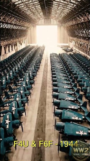WWII Mass Production Power Rows of Corsairs and Hellcats 1944