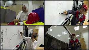 Successful Project Manager / Project manager at work in a modern working environment. Split screen 4K