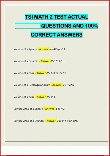 Tsi Math 2 Test Actual Questions And 100 Correct Answers video