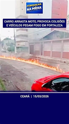 Car drags motorcycle, causes collisions, and vehicles catch fire in Fortaleza.