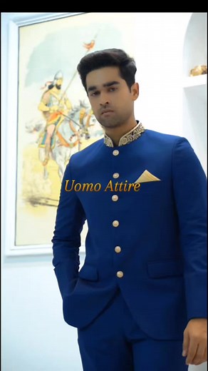 Stunning Dark Blue Prince 2-Piece Suit with Golden Embellishment