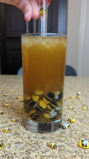 Easy As Try | Game Food and Crafts! on Instagram: "🐝🧋 Bee boba, but what should it bee called? 🧋🐝 The full recipe and how we made it is on our y0uTube page ♥️ #beeba #bobees #boba #bubbletea #bees #easyastry"