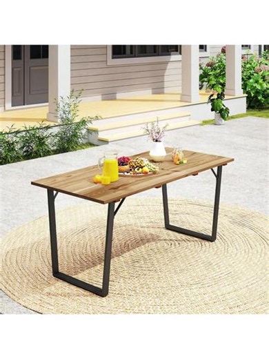 Outsunny Wooden Outdoor Dining Table For 6, 69" X 32" Rectangular Patio Dining Table With 2" Umbrella Hole, Slatted Tabletop, Indoor Outdoor Dining Furniture For Yard, Deck, Lawn | SHEIN