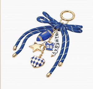 Football Themed BLUE Charm Game Day Message Beaded Rope Bow Accent Keychain / Bag Charm - Etsy