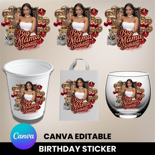 Cheetah Birthday Sticker, Styrofoam Cup Sticker, Cheetah Cherry Shot Glass, All Zodiac Signs, T-shirt Design, Canva Template - Etsy