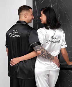 Mr and Mrs Custom Satin Pajamas, Groom and Bride Pajamas, Wedding Personalized Pajamas for Couple, Honeymoon/anniversary- S L, Made to Order - Etsy