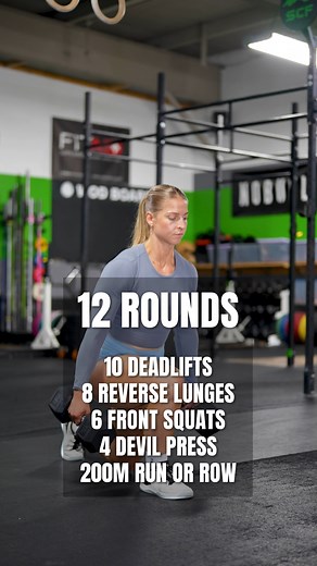 125K views · 1.4K reactions | 12 Rounds ✅ Save this workout for later! 10 DB Deadlift 8 DB Reverse Lunges 6 DB Front Rack Squat 4 Devil Press 200m Run or Row Suggested DB Weight: M 35-50lbs / F 20-35lbs Build strength, gain muscle & improve conditioning with our training programs.  Check bio for samples! #wod #hiit #functionaltraining #devilpress #squat #deadlift | OnlineWOD | Facebook