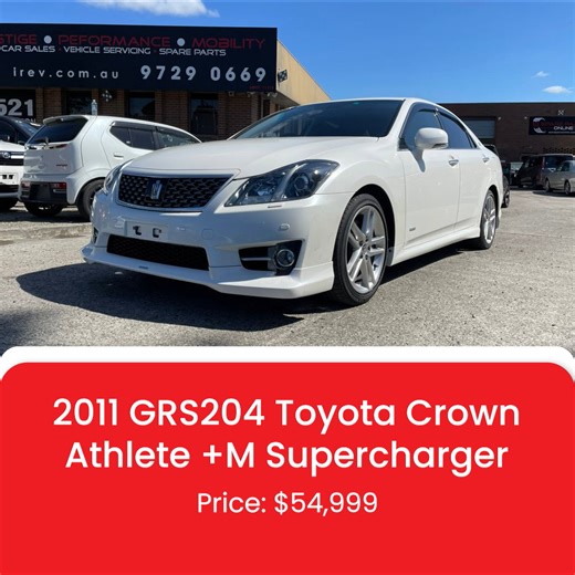 A standout JDM luxury sedan with performance to match its reputation. This 2011 Toyota Crown Athlete M comes equipped with a factory Modellista supercharger paired to the 3.5L V6, delivering smooth, responsive power. Inside, you get full leather trim, advanced parking assist, and exceptionally low kilometres for its age. A rare combination of comfort, tech, and genuine factory performance. #iRevAustralia #ImportRevolution #MelbourneCars #AustralianCarDealer #JDMImports #SEVImports #ADRCompliance