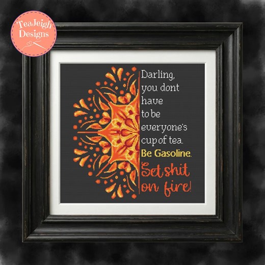 Set Shit on Fire Cross Stitch Pattern - Flame Mandala - Printable and Pattern Keeper Compatible PDF Files - Etsy