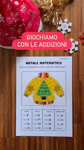 Paola Misesti 🌸 on Instagram: "🎄🌟PDF GRATIS- Natale matematico 🌟🎄 Chi ha detto che la matematica non può essere super divertente? Con l’attività “Natale Matematico” i bambini si allenano con le addizioni in modo creativo, colorato e natalizio! ✨🎨 Come funziona 🧮Ogni scheda contiene un buffo maglione natalizio e 16 operazioni matematiche 🎯 I risultati indicano quale colore usare per colorarlo ✂️ Una volta colorati, i disegni possono essere ritagliati e trasformati in decorazioni Non è sol