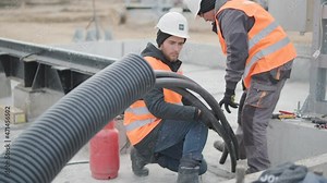 Installation work during the construction of a transformer substation, installation of an electrical cable