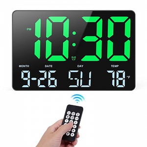 Clocks, AMIR Wall Clocks with Remote Control 11.5" LED Display Date/Time/Temp 4 Brightness Levels Digital Wall Clocks for Bedroom Living Room Kids Room Garage Office Classroom Elderly
