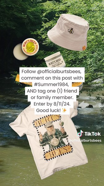 🚨WEEK ONE PRIZE ALERT 🚨RETRO CLASSICS ⬇️ When beekeeper Burt Shavitz met artist Roxanne Quimby hitchhiking in rural Maine, it was a match made in nature. 🤝 Burt’s Bees started with beeswax candles. Then came the iconic lip balm and other classic products! Here’s your chance to win: 🐝 Burt Moto Tee 🐝 Bee Bucket Hat 🐝 Single Beeswax Lip Balm 🐝 Hand Salve 🐝 Almond & Milk Hand Cream 🐝 Lemon Butter Cuticle Cream Wanna enter for this week’s prize? Follow @officialburtsbees, comment on this po