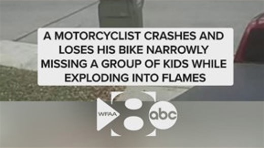 Wild video: Motorcycle crash leads to fiery explosion -- and only narrowly avoids nearby children