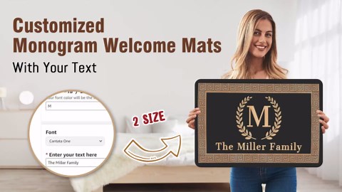 Customized Monogram Welcome Mats Outdoor for Front Door(Made in USA) - Custom Welcome Door Mats Indoor Entrance with Initial - Low-Profile Floor Mat for Yard(30"x18")