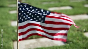 American flag at Military Memorial Cemetery. HD clip of the American flag, Veterans Day, Oahu, Hawaii.
