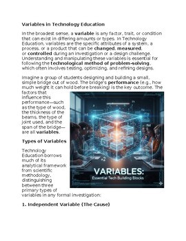 Variable in Technology Education - Reading Passage and x 10 Questions