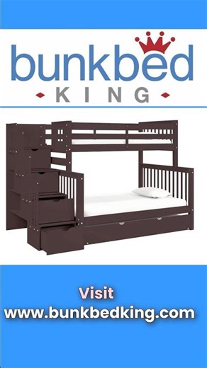 Twin over Full Stairway Bunk Bed, 4 Built in Drawers, Twin Trundle, Dark Cherry #bunkbedking