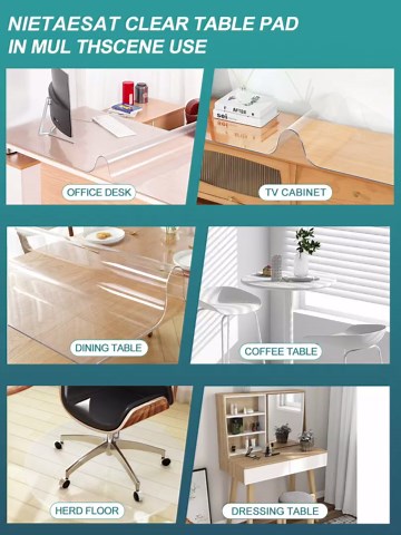 Clear Plastic Table Top Protector PVC Tablecloth Cover Vinyl Cloths Easy Clean Waterproof Wipeable Furniture Topper Pad for Dining Coffee Patio Garden Table Mat Desk Pad Square 54x54 in Heat Resistant