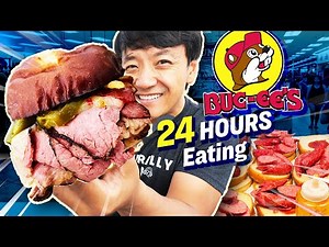 24 HOURS Eating at LARGEST Gas Station / Convenience Store IN THE WORLD! Buc-ees FOOD REVIEW