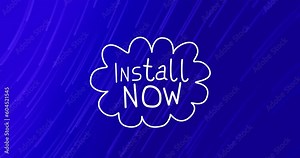 Animation of install now text over cloud and light trails blue background