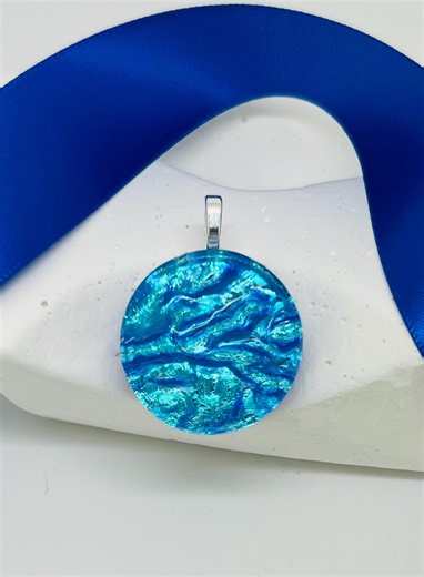 Handcrafted Dichroic Glass Pendant: Silvery Turquoise Ocean Wave Design-best Seller - Etsy